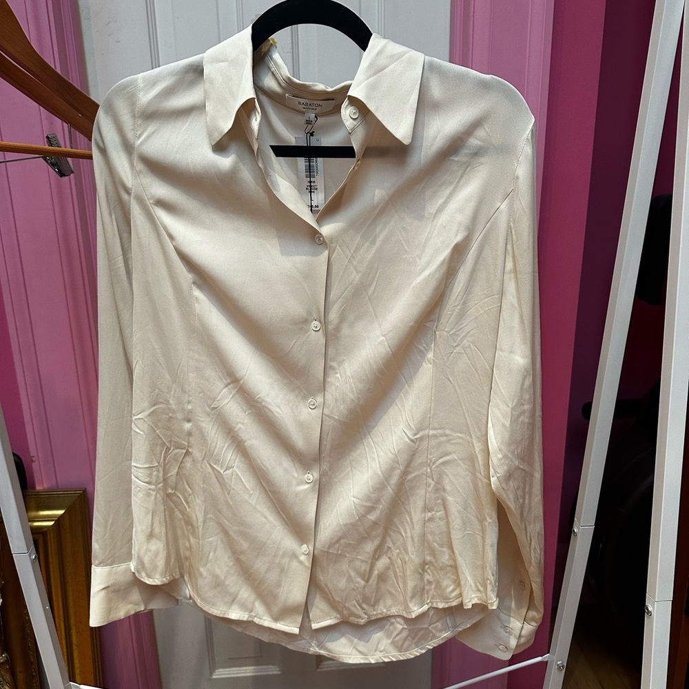Babaton NWT Silk button down blouse Large